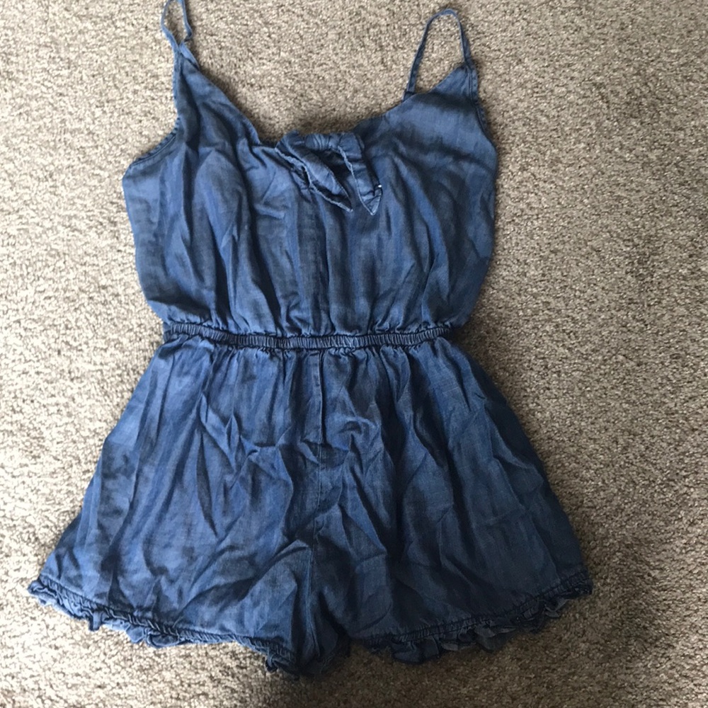 Small denim tie front romper